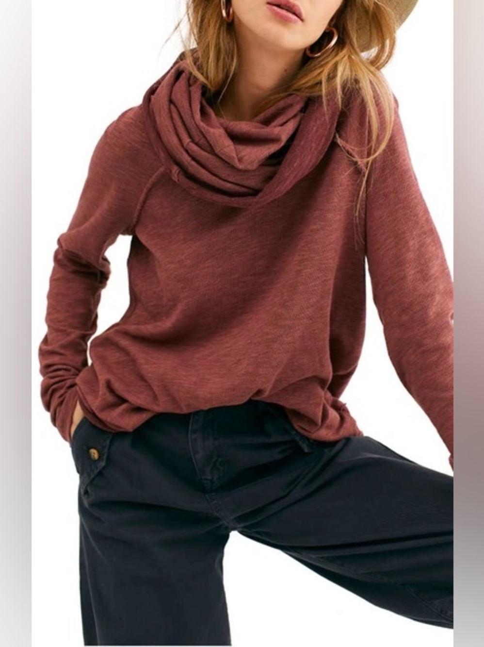 Free People Beach Cocoon Cowl Neck Sweater in Terracotta Size XS/S Womens NWT - Picture 1 of 7
